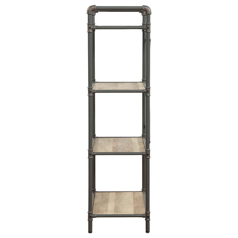Three Tier Metal Bookshelf With Wooden Shelves, Oak Brown & Gray
