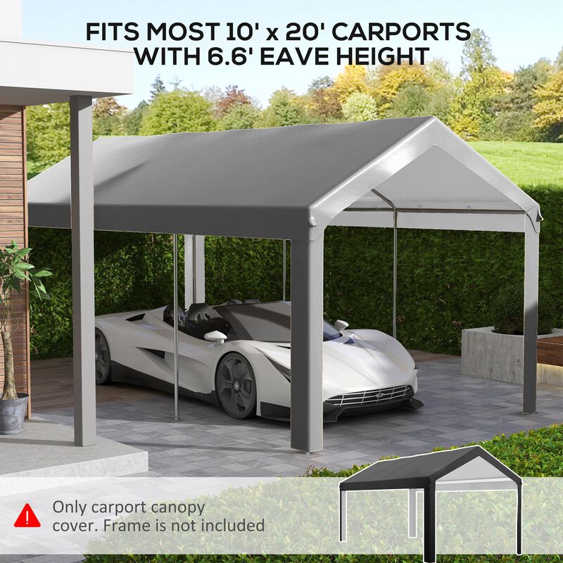 Outsunny 10' x 20' Carport Replacement Top Canopy Cover, UV and Water Resistant Portable Garage Shelter Cover with Ball Bungee Cords, Dark Gray, Only Cover