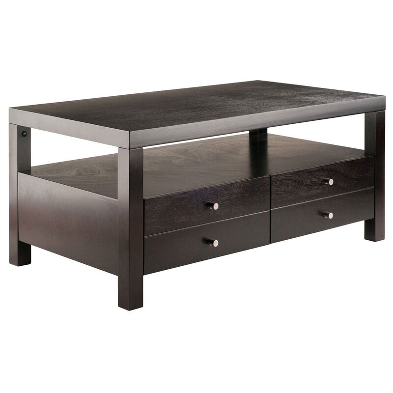 Hivvago Modern Espresso 2 Drawer Coffee Table