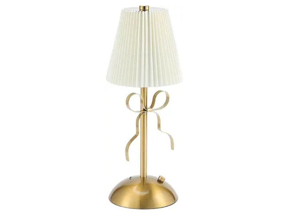 Cordless Table Lamp with 3 Color Modes Touch Dimmable Fabric Shade Gold