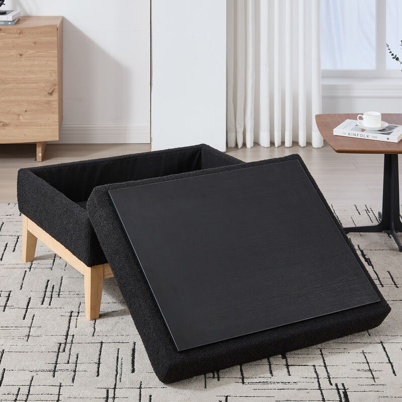 GOODSILO Upholstered Wood Base Storage Ottoman with Reversible Lid Coffee Table Foot Stool image number 5