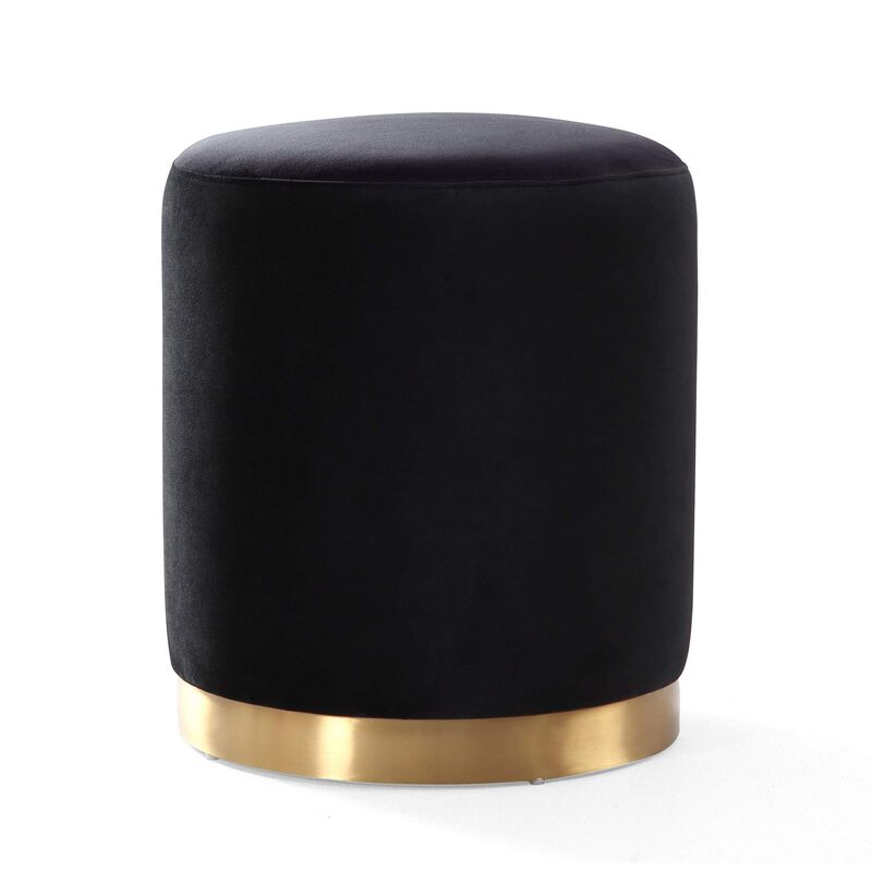 Casafoyer Opal Black Velvet Ottoman -Gold Base image number 0
