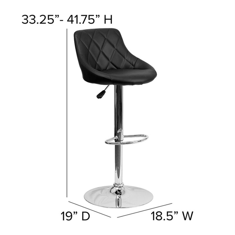 Flash Furniture Contemporary Black Vinyl Bucket Seat Adjustable Height Barstool with Diamond Pattern Back and Chrome Base image number 1