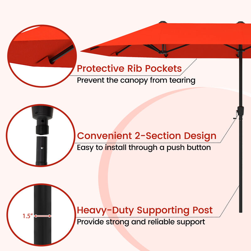 Patio Umbrella Outdoor Double-Sided Table Market Umbrella with Crank Handle