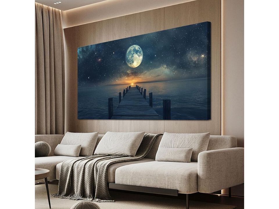 Large Coastal Canvas Wall Art Blue Landscape for Living Room Bedroom Office