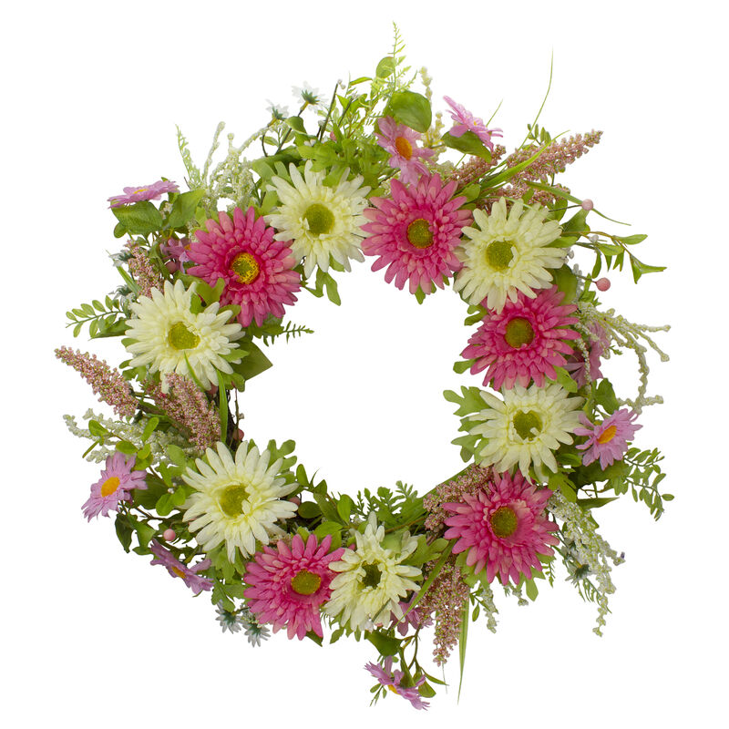 Chrysanthemum and Berry Floral Spring Wreath  Pink and Yellow 23" image number 0