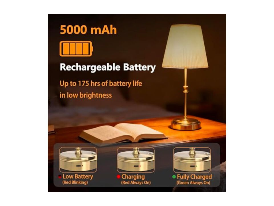 Rechargeable Cordless Touch Control Vintage Table Lamp For Living Room Bedroom