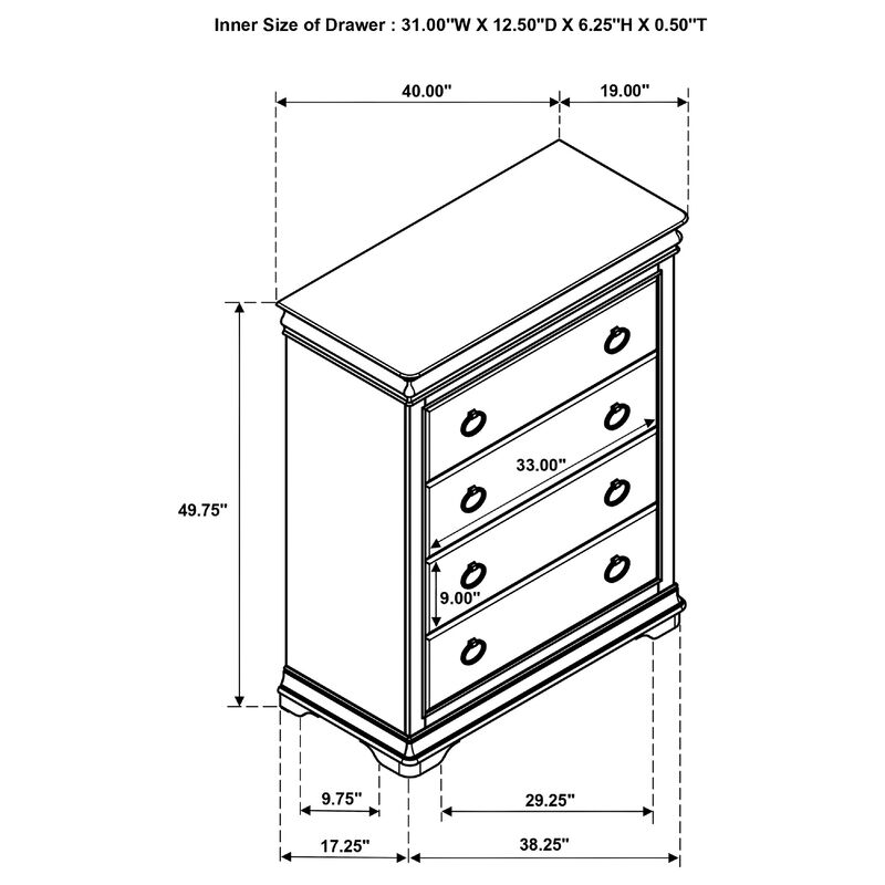Gravis Tall Dresser Chest with 4 Drawers, Crown Moldings, Cherry Brown image number 7