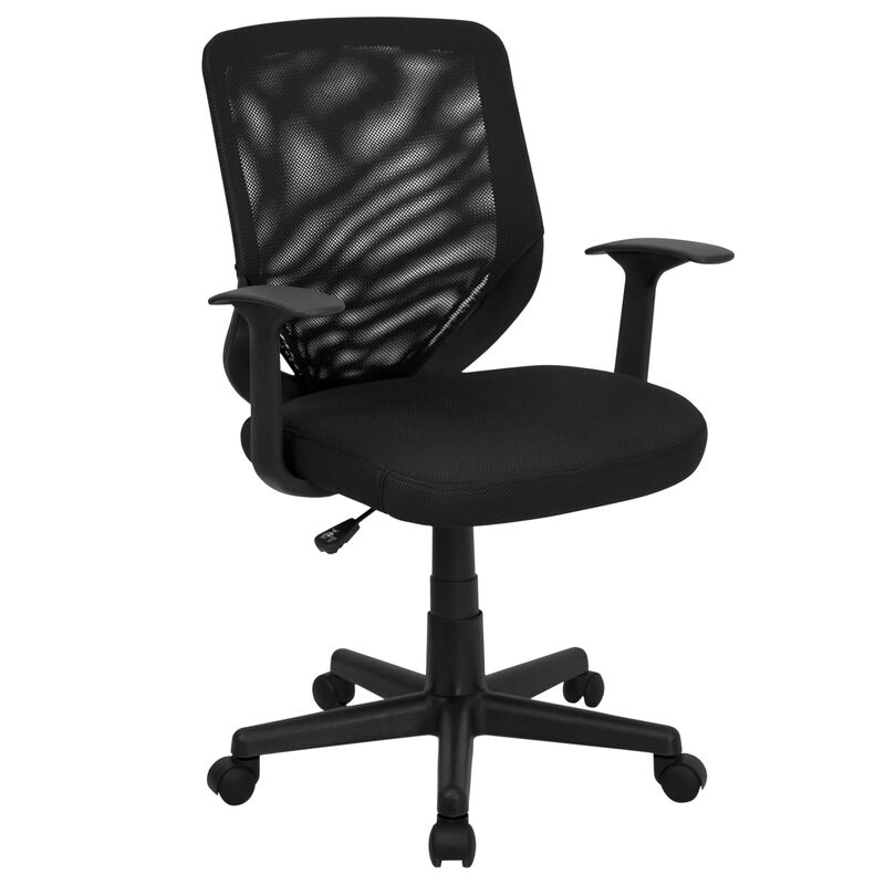 Norris Mid-Back Black Mesh Tapered Back Swivel Task Office Chair with T-Arms image number 0