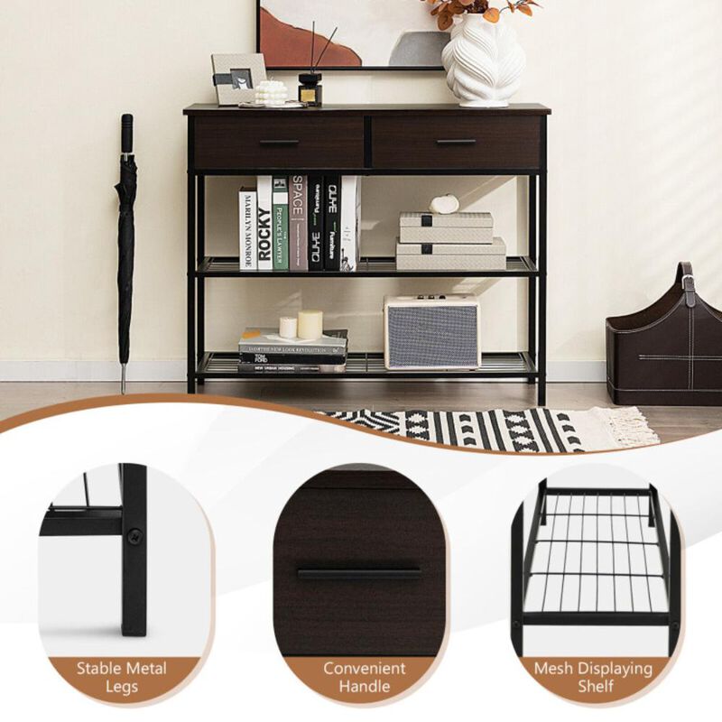 Hivvago Entryway Table with 2 Drawers and 2-Tier Shelves