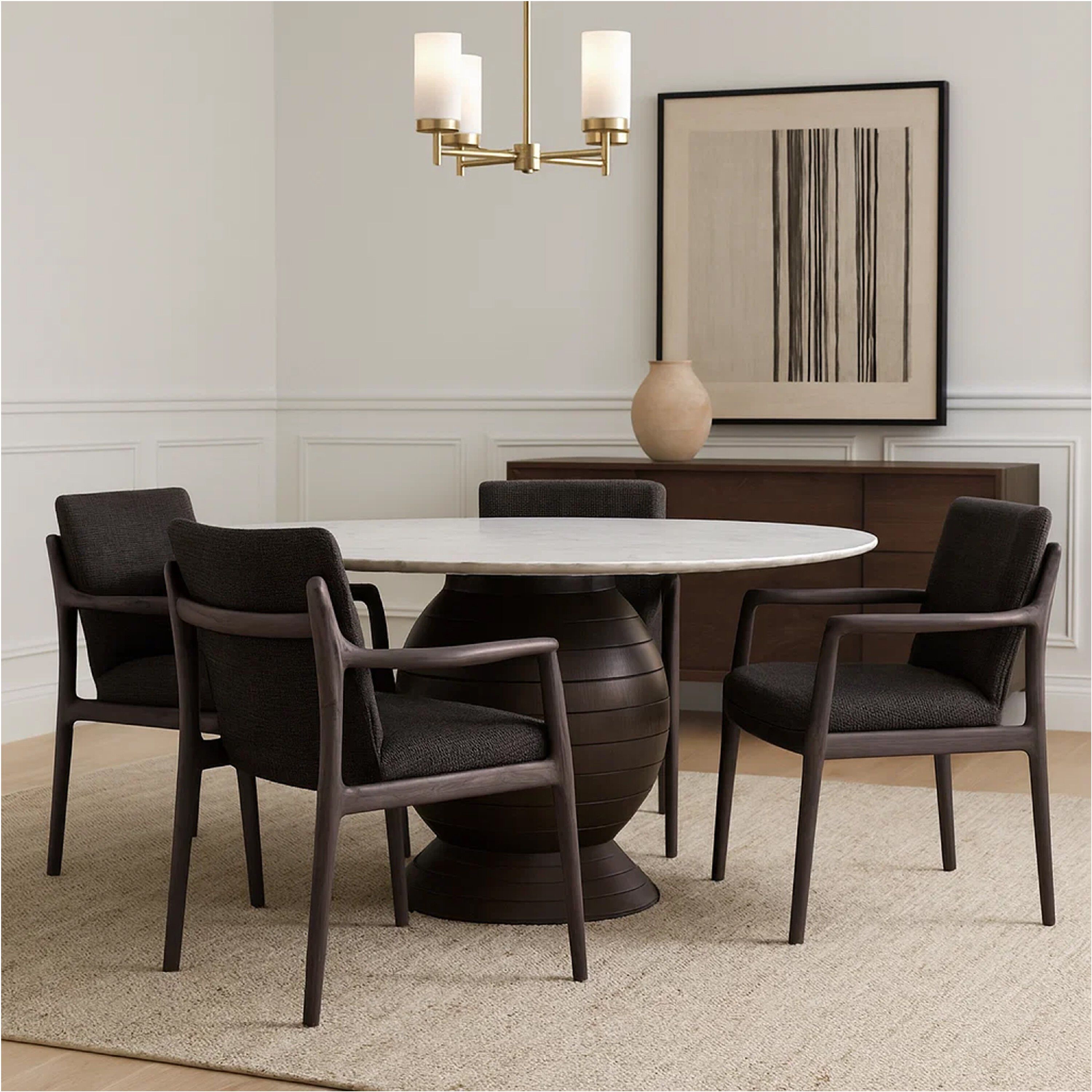 ダイニングテーブル Dining Table Hizy Dining Table, 60 Inch, Round White Marble Top, Acacia Wood Base