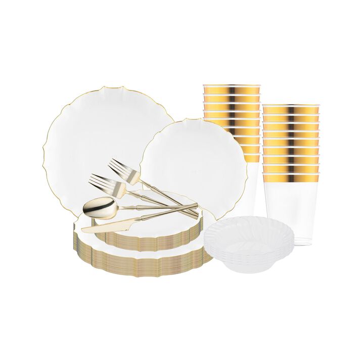 Clear with Gold Rim Round Lotus Plastic Tableware Set (120 Sets)