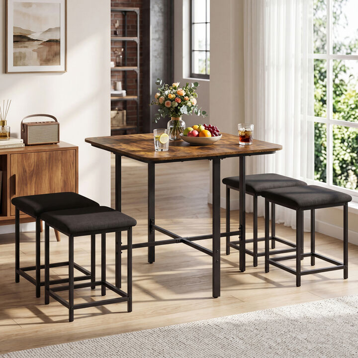 5 Piece Dining Table Set with 4 Cushioned Stools and Durable Metal Frame for Small Spaces