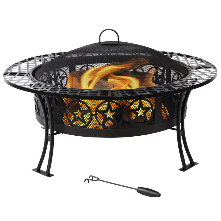Sunnydaze 40 in Four Star Steel Fire Pit with Spark Screen and Poker