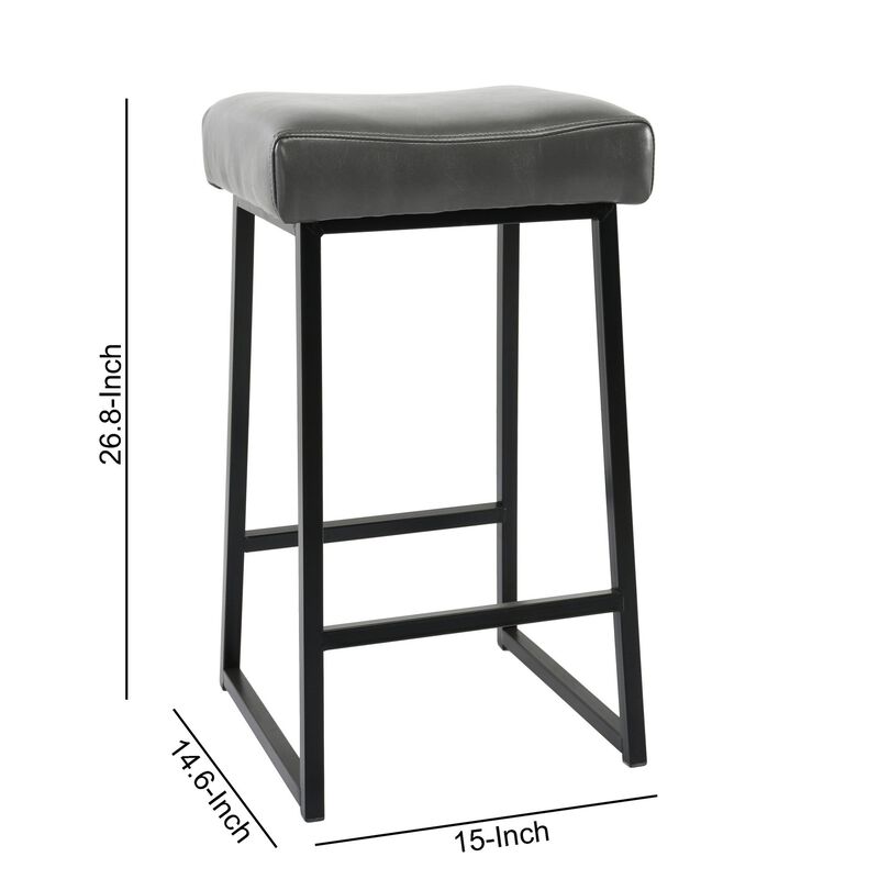 26 Inch Backless Counter Stool with Leatherette Seat, Set of 2, Gray