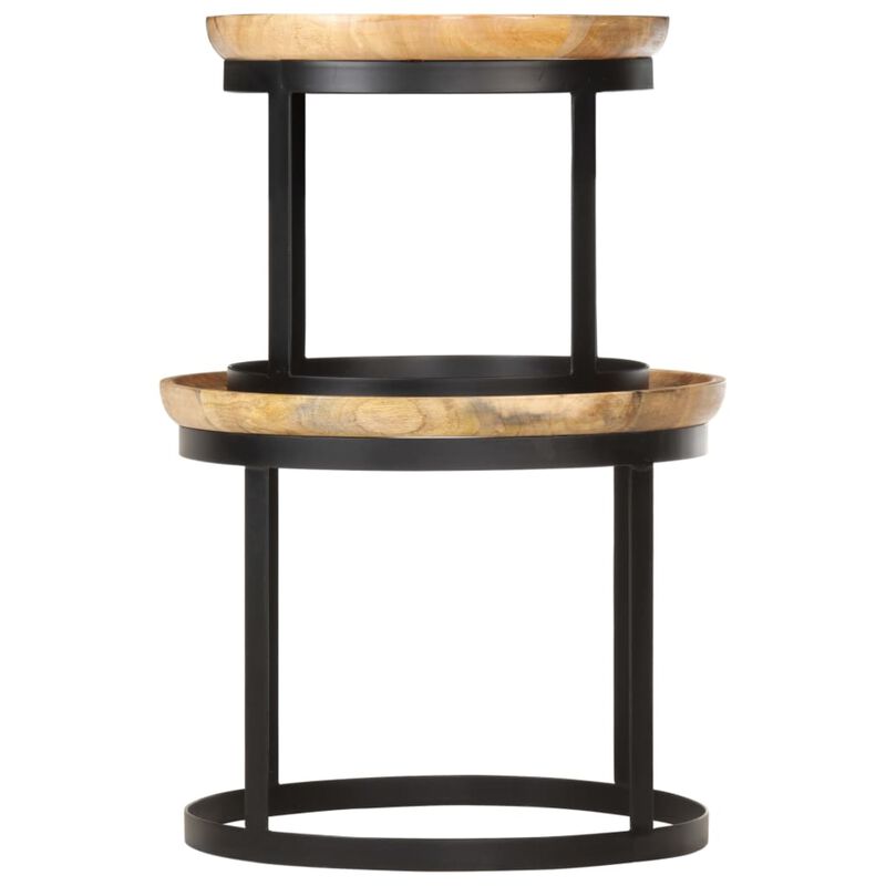 vidaXL Round Side Tables 2 pcs Solid Mango Wood and Steel