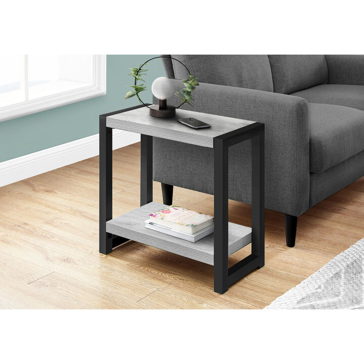 Monarch Specialties I 2082 Accent Table, Side, End, Narrow, Small, 2 Tier, Living Room, Bedroom, Metal, Laminate, Grey, Black, Contemporary, Modern