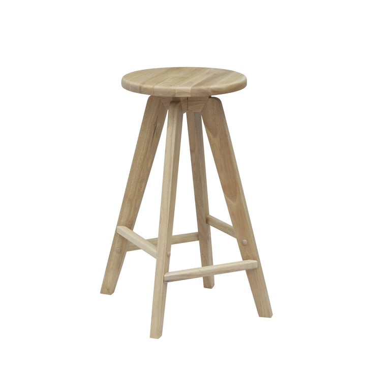 Ceren MidCentury Industrial Round Solid Wood Backless Stool