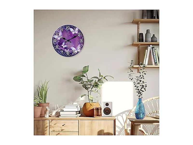Purple Wall Clock Girls Bedroom Analog Butterfly Clocks Battery Operated 12 Inch image number 3