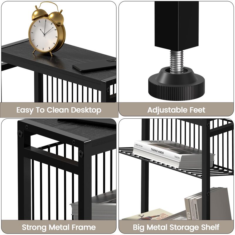 Homedawn Small End Table Set of 2 for Small Space, 3-Tier Narrow Side Table with Magazine Holder,Small Nightstand, Skinny Snack