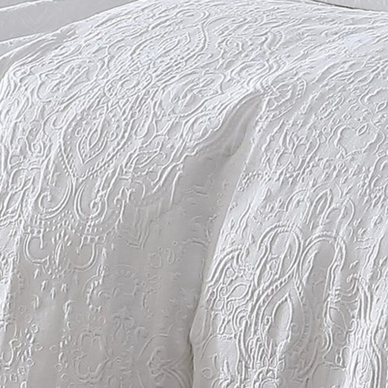 Axel 4 Piece King Size Duvet Comforter Set, Floral Woven White Cotton - Benzara image number 3