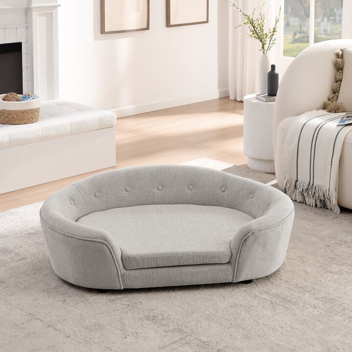 Modern Dog Bed Pet Sofa Oval Semi-Enclosed Dog Sofa Linen Soft Pet Couch