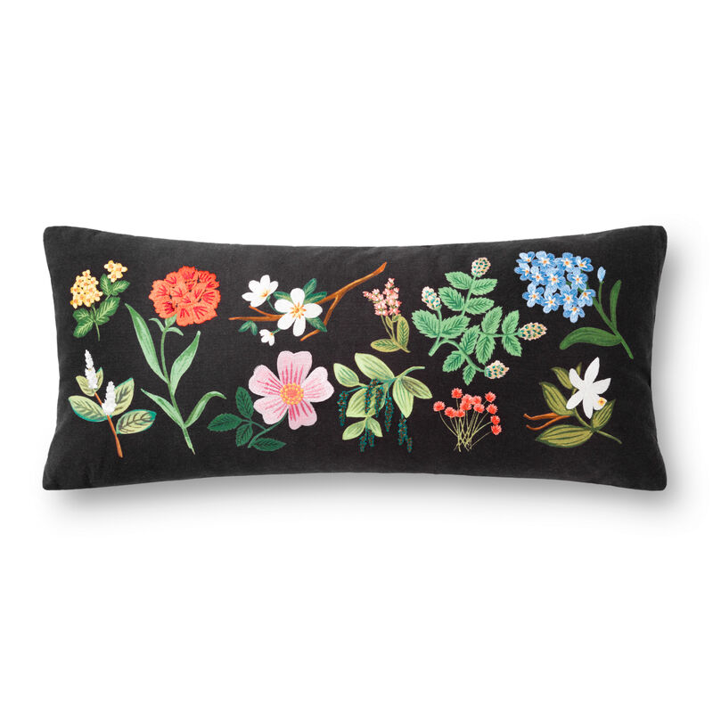P6047 Black/Multi 12"x27" Polyester Pillow by Rifle Paper Co. &times; Loloi