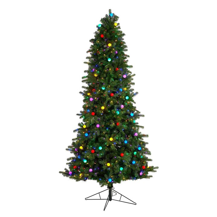 Nearly Natural Montana Mountain Fir Artificial Christmas Tree with Multi Color LED Lights and Instant Connect Technology, Globe Bulbs and Bendable Branches