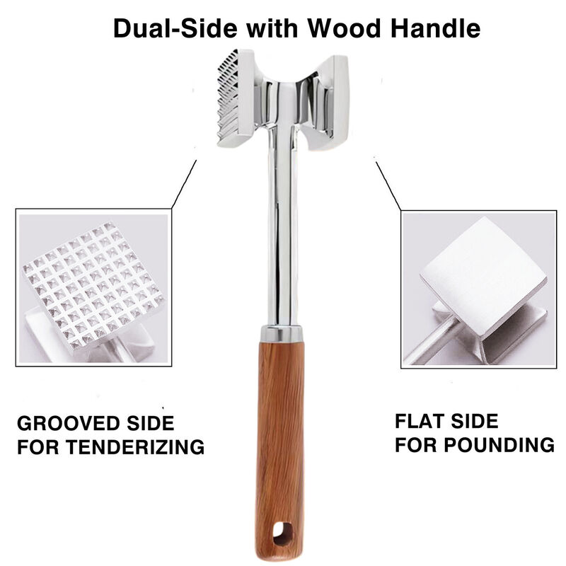 Dual-Sided Meat Tenderizer With Wooden Handle image number 2