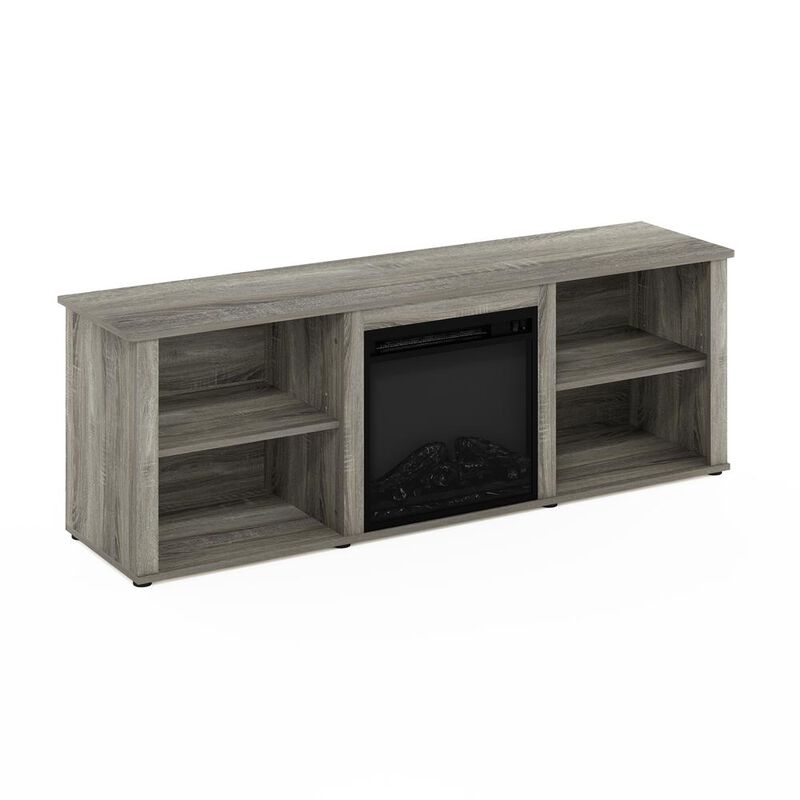 Furinno Classic 70 Inch TV Stand with Fireplace, French Oak Grey