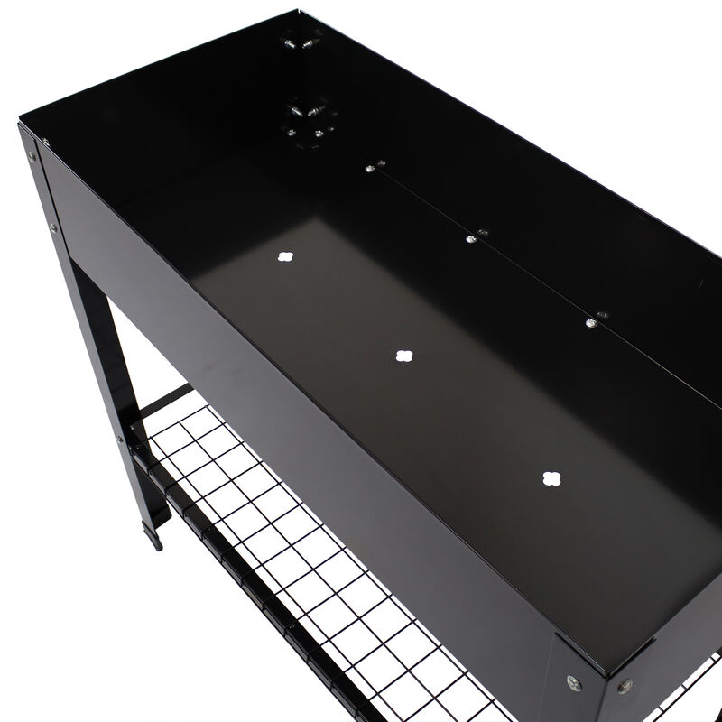 Sunnydaze Galvanized Steel Raised Bed with Mesh Shelf - Black - Set of 2