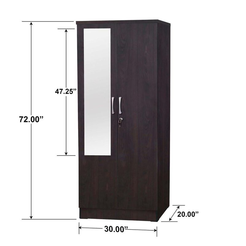 Better Home Products Harmony Two Door Armoire Wardrobe with Mirror in Tobacco