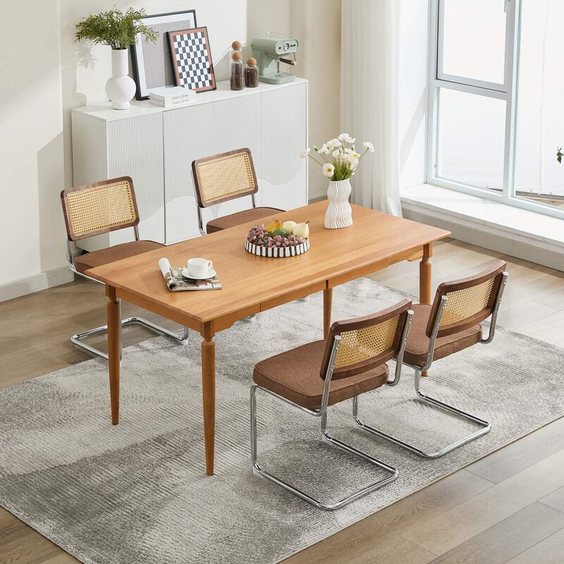 Whisen 2-Piece Mid Century Dining Chairs, Linen Upholstered with Cane Back & Chrome Base, Cantilever Design for Kitchen image number 5