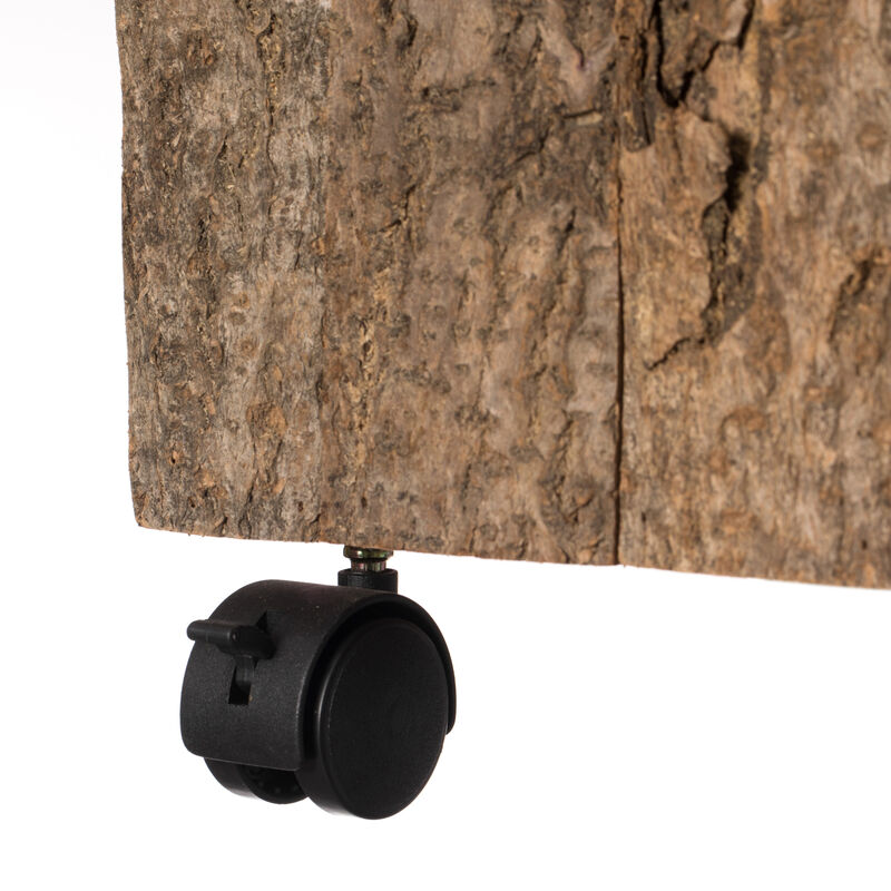 Accent Decorative Natural Wooden Square Stump Stool, with Wheels for Indoor and Outdoor