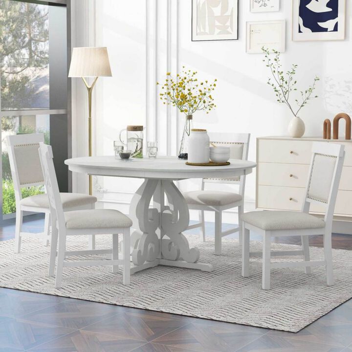 Lupoxt 5‑Piece Retro Extendable Round Pedestal Dining Set