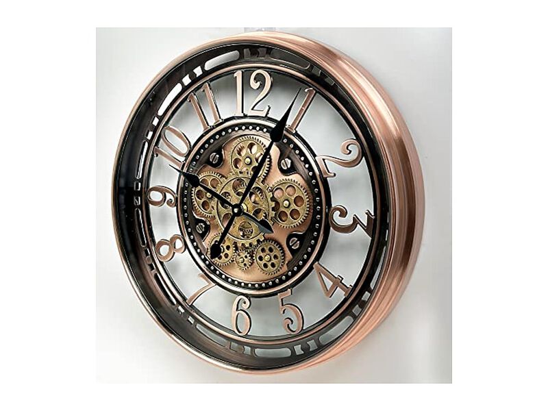Real Moving Gears Metal Industrial Wall Clock 21 Inch Red Vintage image number 3