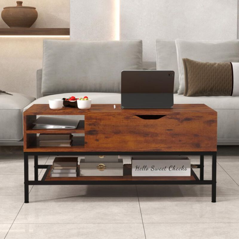 Hivvago Lift Top Coffee Table with Hidden Compartment and Removable Storage Shelf