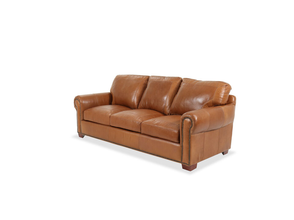 Angled view of USA Leather Saddle Glove Leather Sofa in Brown