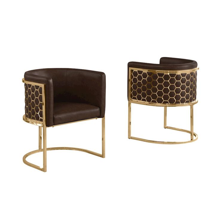Best Quality Furniture Leather-Aire Side Chairs with Honeycomb Gold Chrome Set of 2