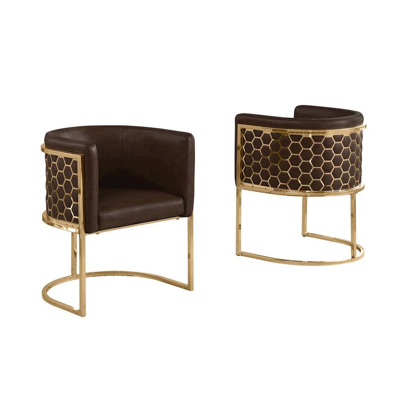 Best Quality Furniture Leather-Aire Side Chairs with Honeycomb Gold Chrome Set of 2 image number 0