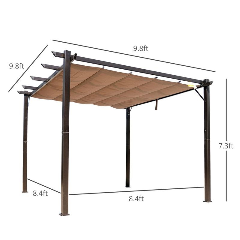 Brown Shade Solution: 10x10 ft Aluminum Retractable Pergola Canopy