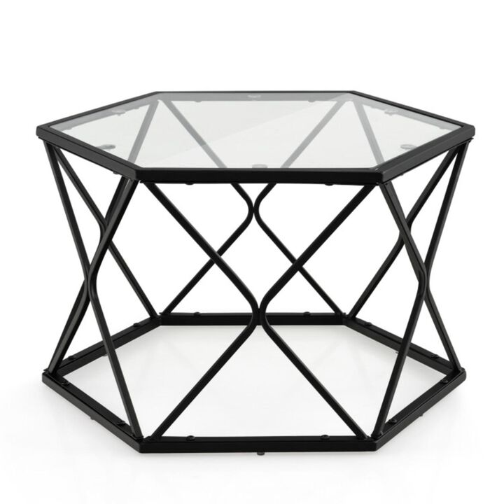 Hivvago Modern Accent Geometric Glass Coffee Table-Black