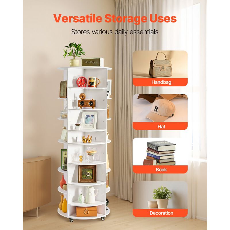 7 Tier Rotating Shoe Rack Tower with Adjustable Shelves and Wheels - White image number 5