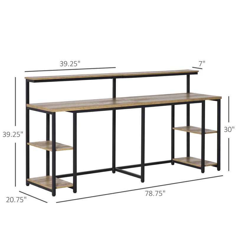 Black/Light Brown Workspace: 2-Person Desk with Monitor Rack and Shelves
