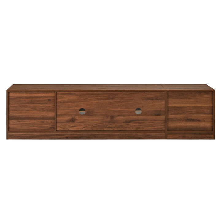 Merax Retro TV Stand with Fluted & Glass Doors, LED Lighting, 2 Adjustable Shelves
