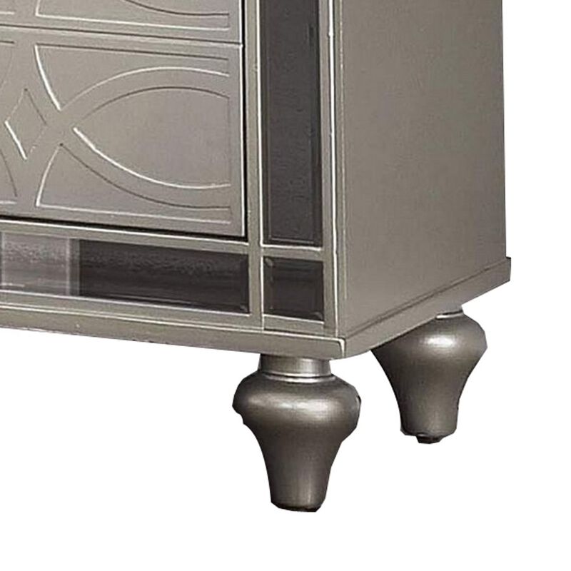 Nightstand with USB and Circular Decorative Pattern, Silver-Benzara