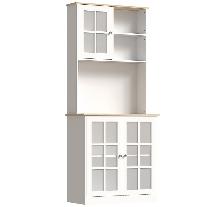 Hivvago 72" Kitchen Cabinet with Hutch and Glass Doors