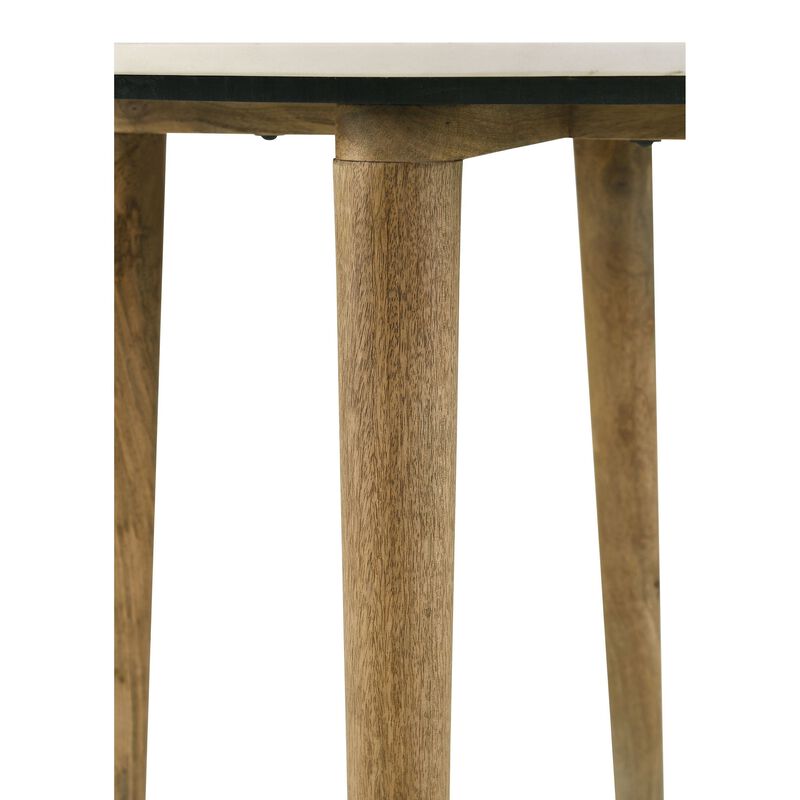 Wolu 22 Inch Side End Table, White Marble Round Top, Natural Brown Wood image number 3