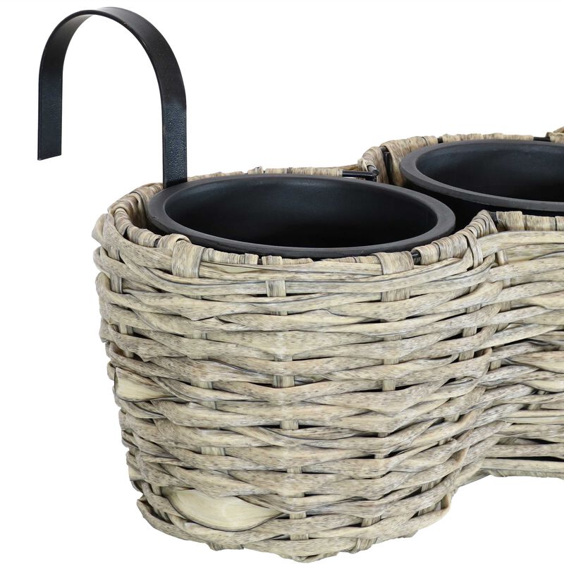Sunnydaze Polyrattan Hanging Over-the-Rail Tri-Planter and Liner