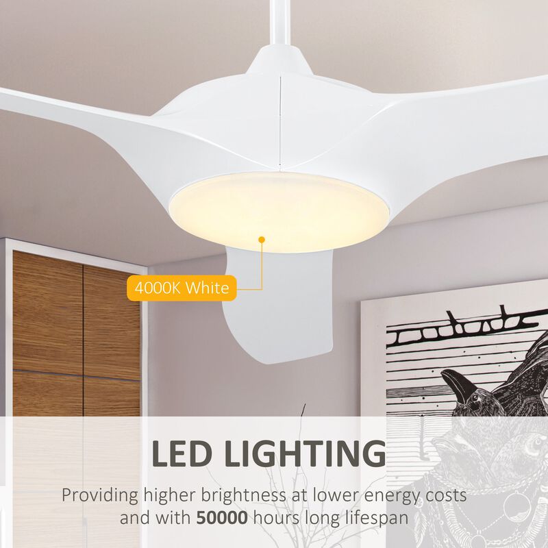 White Modern Lighting: Ceiling Fan with LED Light and Remote with Remote Controller